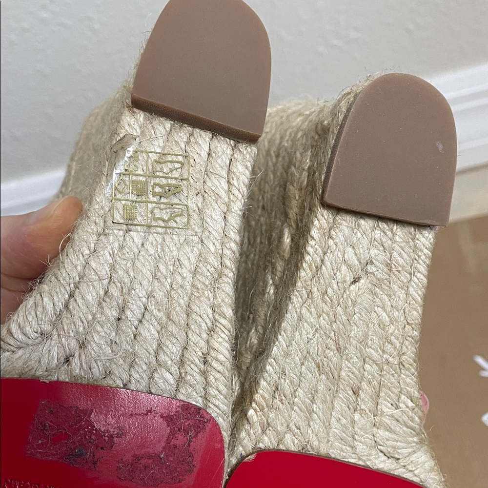 New Christian Louboutin Brigitte Cream Espadrille 5 Wedges 35 - Picture 9 of 17